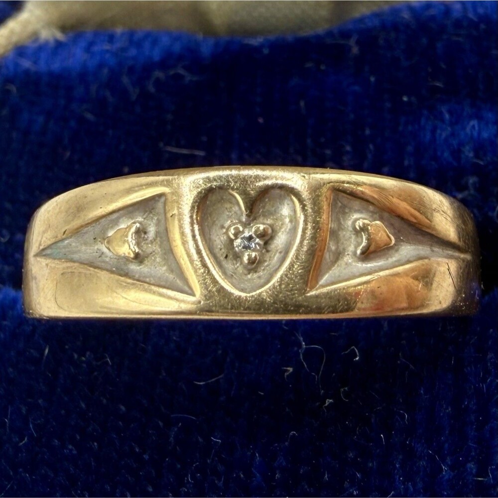 Vintage 14k Gold Diamond Accent Heart Sweetheart Vintage Estate Ring Sz 7.5 2.8g